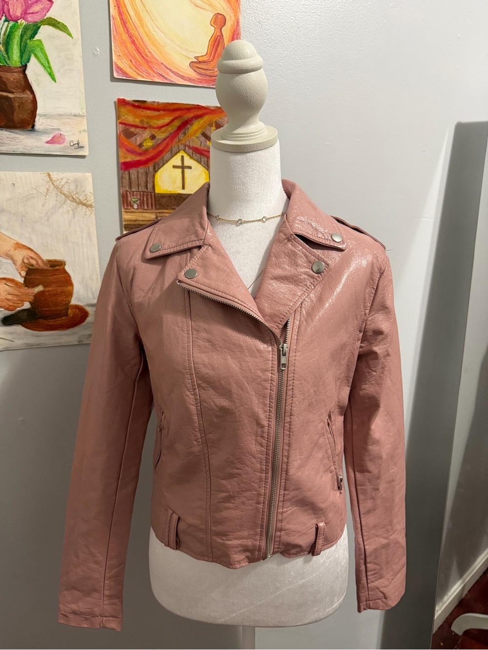 Forever 21 Dusty Pink Faux-Leather Moto Jacket